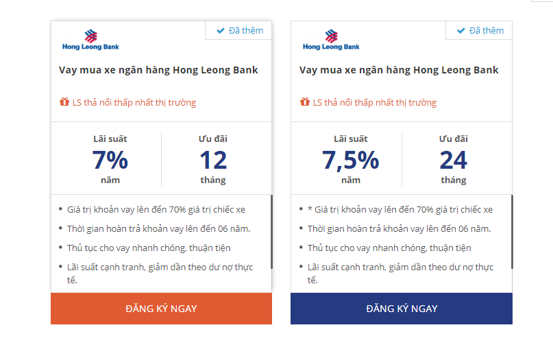 Lãi suất vay mua xe ngân hàng Hong Leong Bank hấp dẫn nhất cho khách hàng