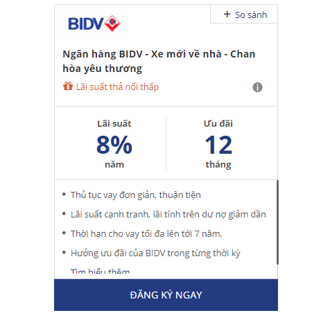 Lãi suất vay mua xe BIDV