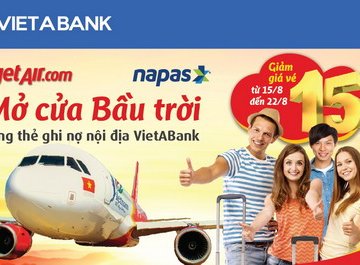 VietABank giảm15% giá vé VietjetAir khi thanh toán qua cổng Napas