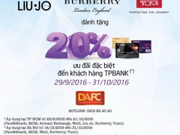 Giảm 20% cho thẻ TPBank các sản phẩm tại sự kiện của DAFC từ 29/9 – 31/10/2016