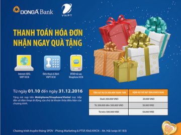 Thanh toán hóa đơn nhận ngay quà tặng cùng DongA Bank