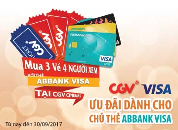 Mua 3 vé, 4 người xem với thẻ ABBank Visa tại CGV Cinema