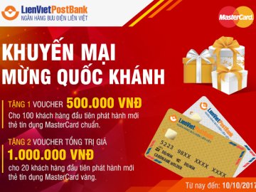 Khuyến mại mừng Quốc Khánh khi mở thẻ tín dụng MasterCard ngân hàng LienvietPostbank